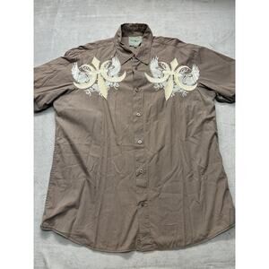 Roar Shirt Mens 2XL Brown Embroidered Button Up Western Rock Los Angeles Eagle